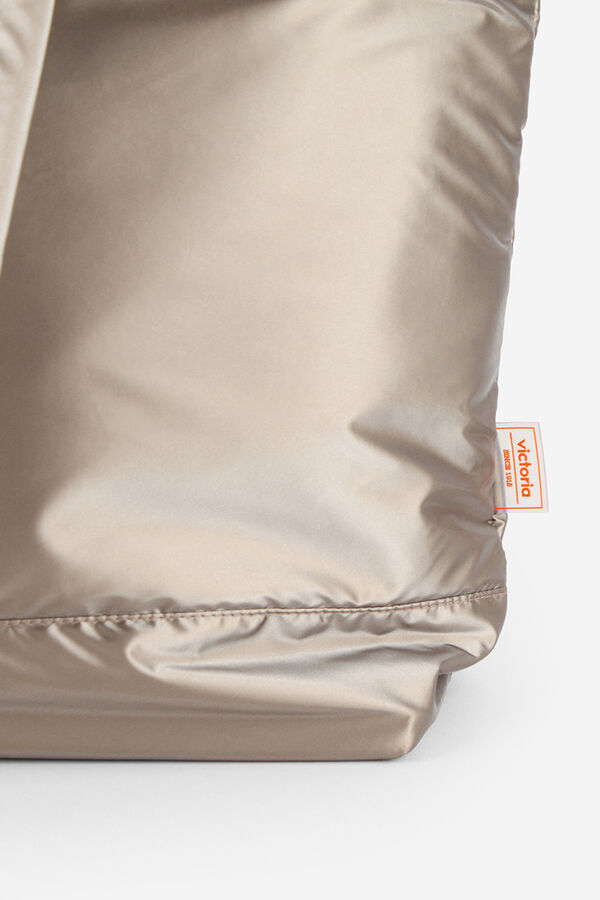 Victoria Sacola de compras em nylon acolchoado met&aacute;lico amarelo