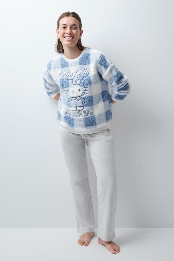 Women'secret Hello Kitty faux shearling long pyjamas blue