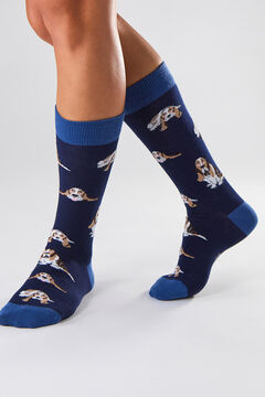 Womensecret Long navy blue socks in organic cotton kék