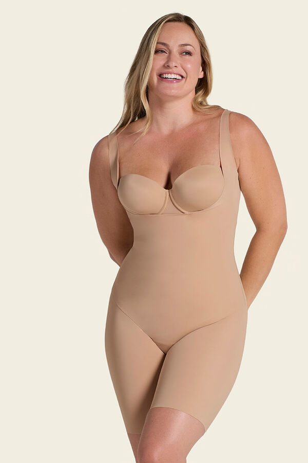 Leonisa Body pecho libre ultraliviano de control fuerte beige