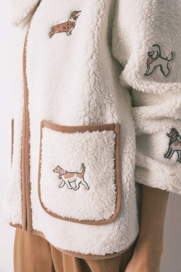 Women'secret Faux shearling short dog patch robe beige
