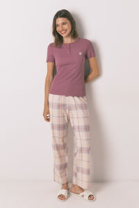 Women'secret Pijama largo algodón estampado cuadros rosa