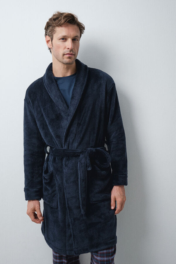 Women'secret Long belted wrap robe blue