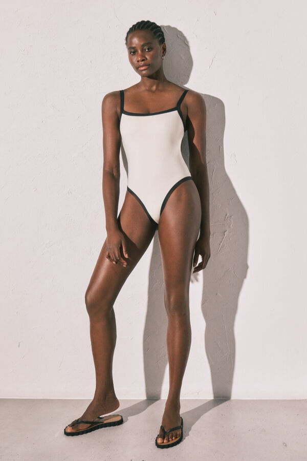 Women'secret White semi-shiny straight neckline swimwear beige