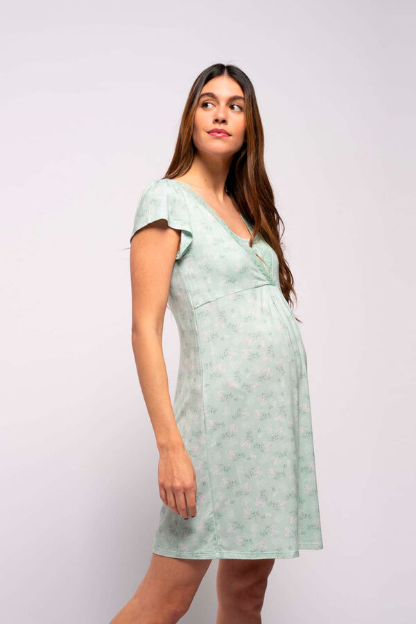 Womensecret Bouquet print nursing short-sleeved nightgown zöld