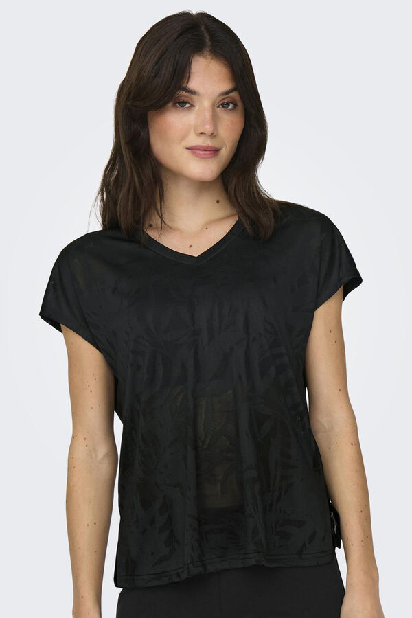 Womensecret Short-sleeved textured T-shirt black