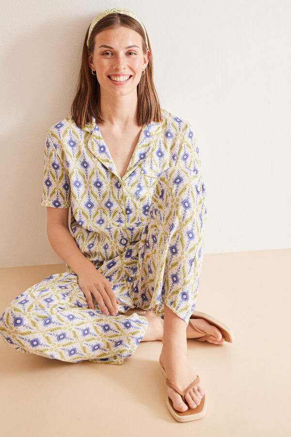 Womensecret Pyjama mit geometrischem Ikat-Shirt Blau
