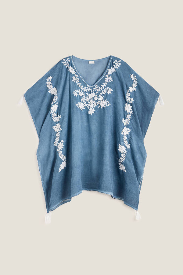 Womensecret Embroidered cotton tasselled tunic Plava