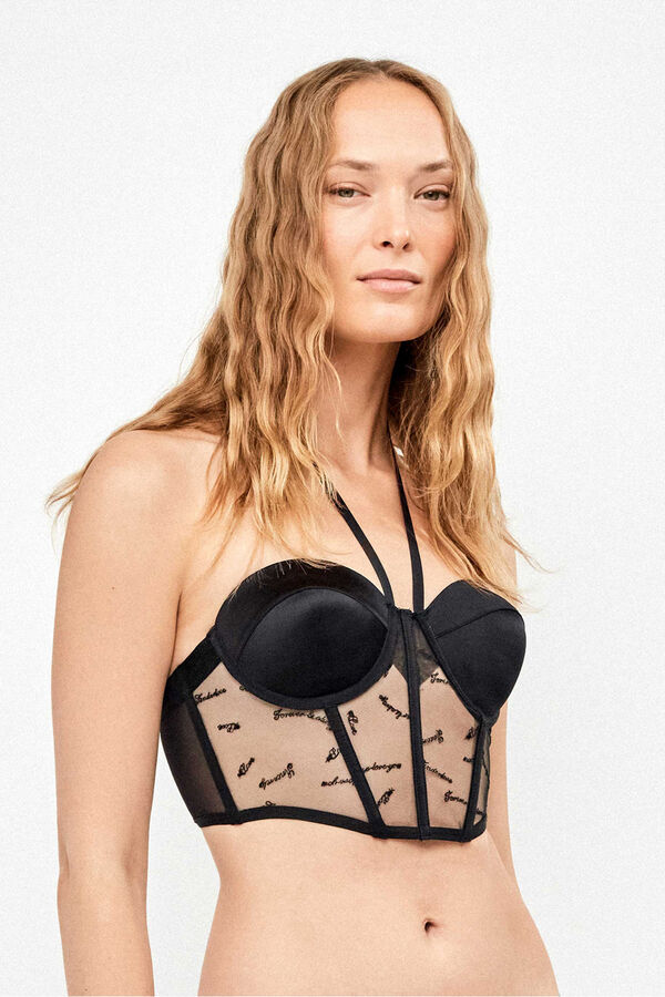 Gisela Bustier-BH aus besticktem T&uuml;ll und Satin Schwarz