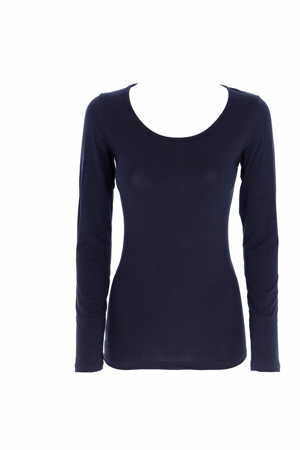 Cotonella T-shirt t&eacute;rmica de mulher com gola redonda e manga comprida preto