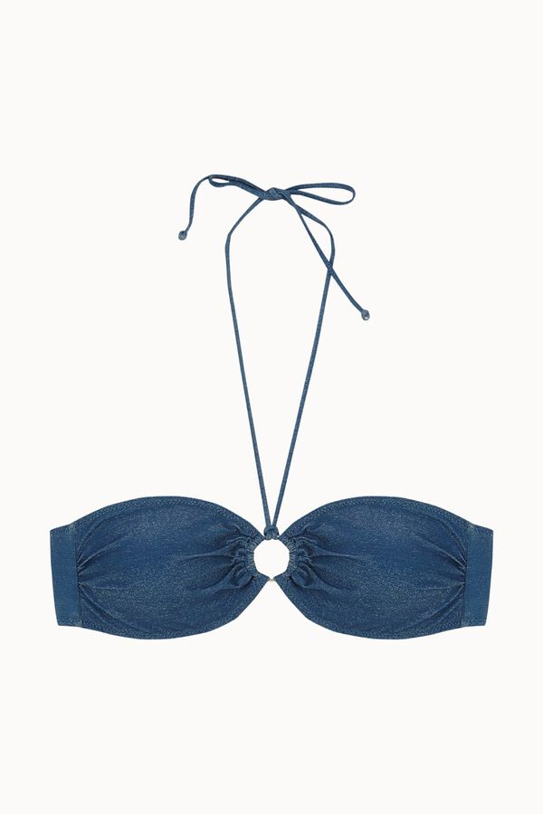 Bohodot Lurex bandeau bikini top with central ring blue