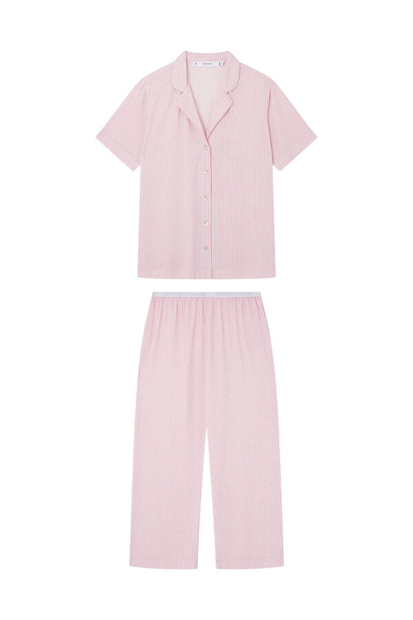 Womensecret Pijama camisero rayas rosa Ecovero™ rosa