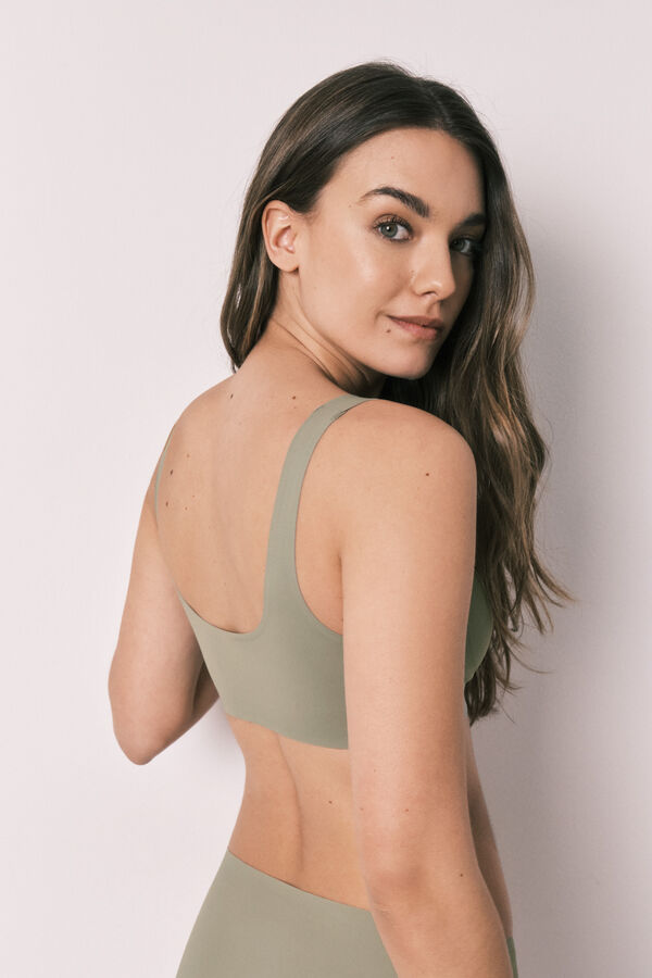 Women'secret Top liso clean cut em microfibra caqui bege