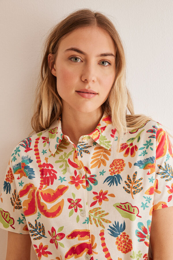 Womensecret Pijama camisero 100% algodón Capri tropical estampado