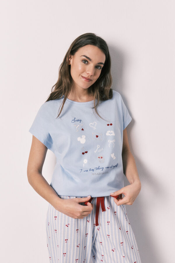 Women'secret Pyjama long &agrave; manches courtes en coton Mickey bleu