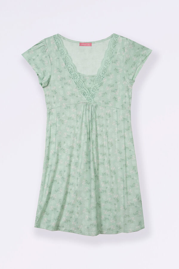 Womensecret Bouquet print nursing short-sleeved nightgown green
