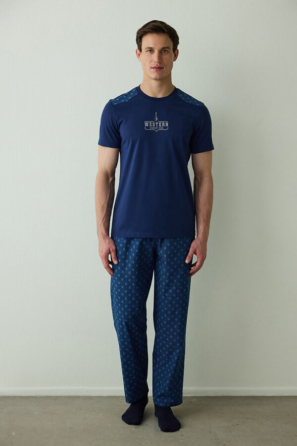 Penti Conjunto de pijama de manga corta de algod&oacute;n "Western" para hombre azul