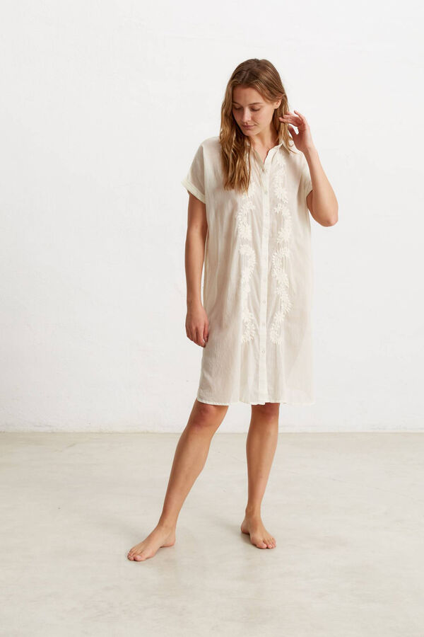 Womensecret Túnica camisa algodão bordado bege