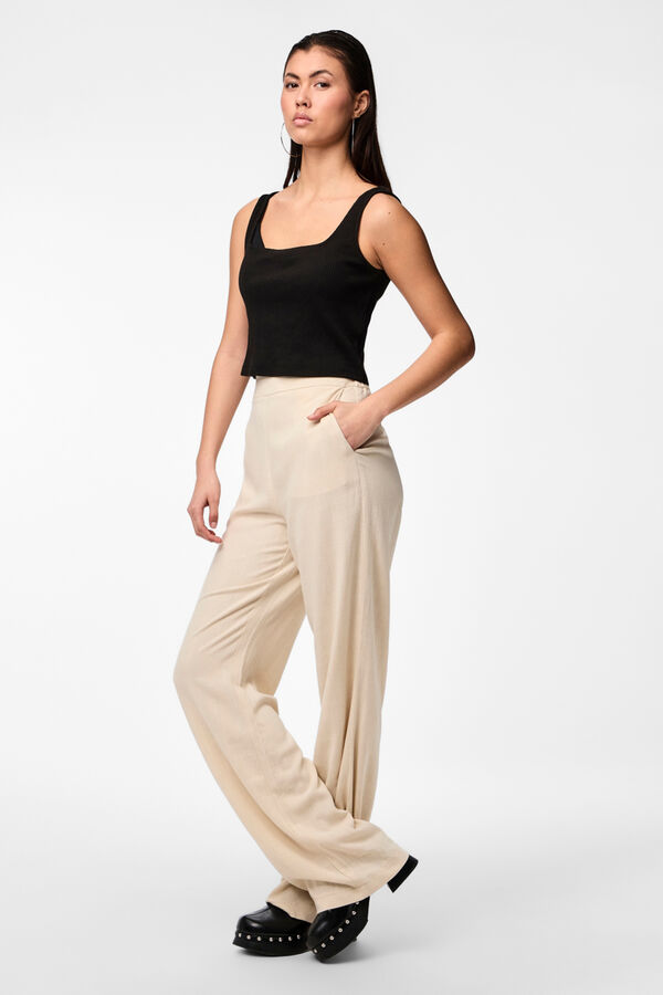 Womensecret Women's fluid linen trousers with elasticated waist detail. Siva