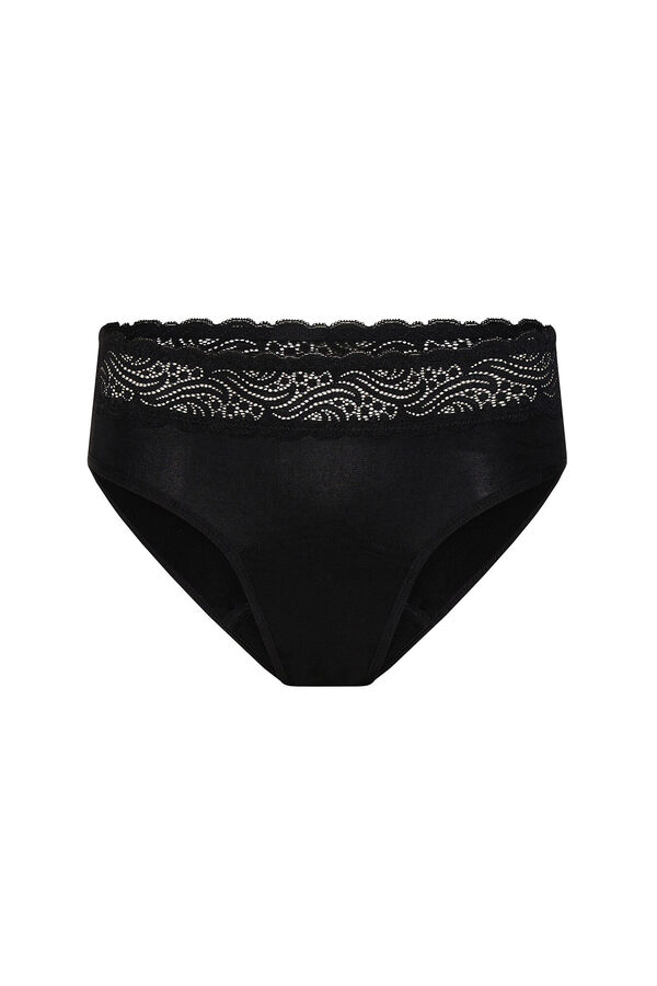 Womensecret Classic black bamboo lace high waist period panties – light to moderate absorption fekete