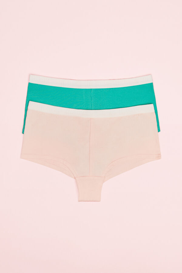 Womensecret Pack of 2 cotton culotte panties in white and green white