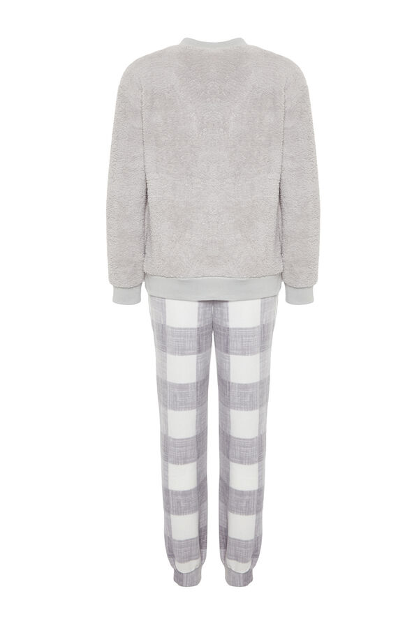 Trendyol Conjunto pijama polar cuadros gris gris