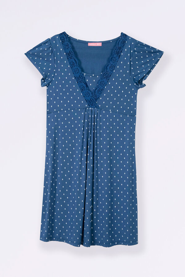 Womensecret Kurzärmeliges Nachthemd Krawatten-Print Blau