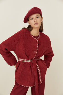 Womensecret Short red faux shearling robe burgundy