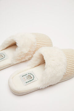 Womensecret Beige textured faux fur slippers beige