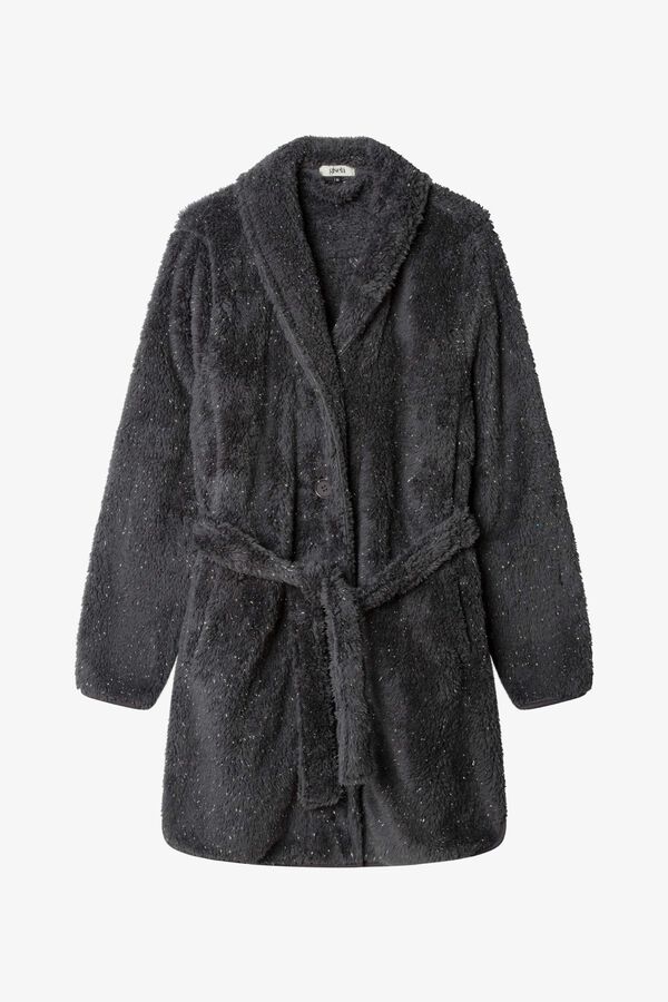 Gisela Lurex detail smoking collar robe grey