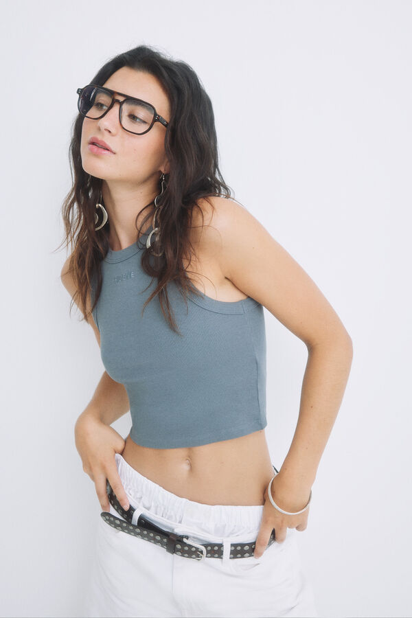 Womensecret Grey cotton crop top grey