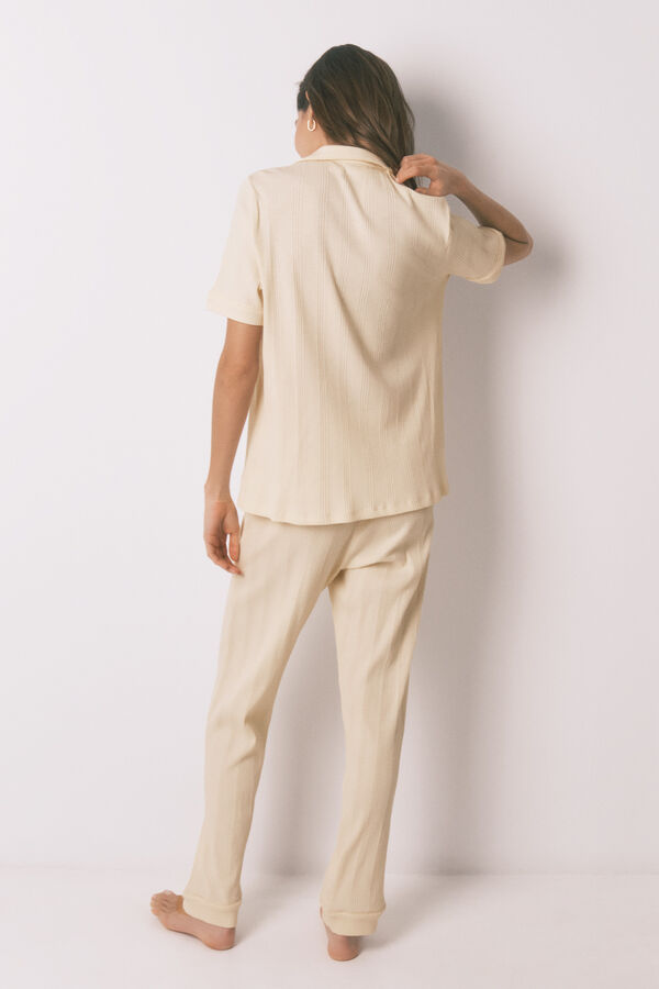 Women'secret Yellow cotton ribbed classic pyjamas beige