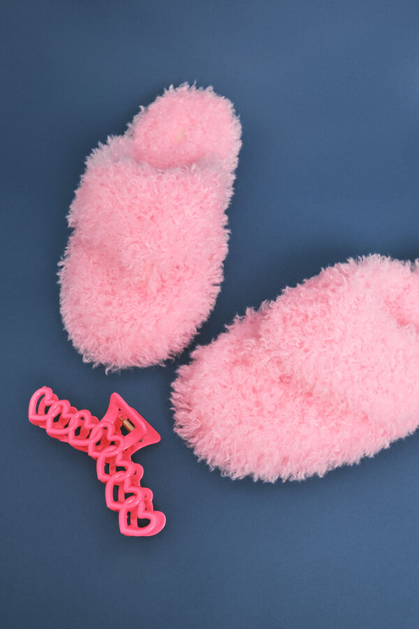 HI&BYE Pink faux shearling slippers pink