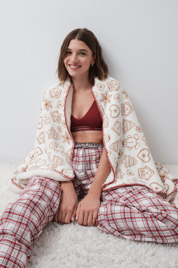 Women'secret Christmas print fleece blanket beige