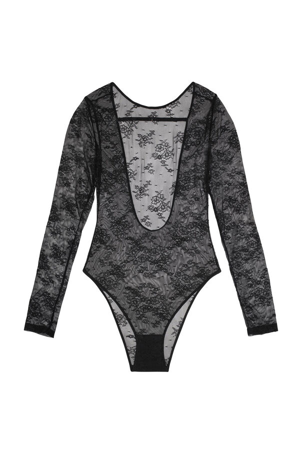 Womensecret Long-sleeved lace body Crna