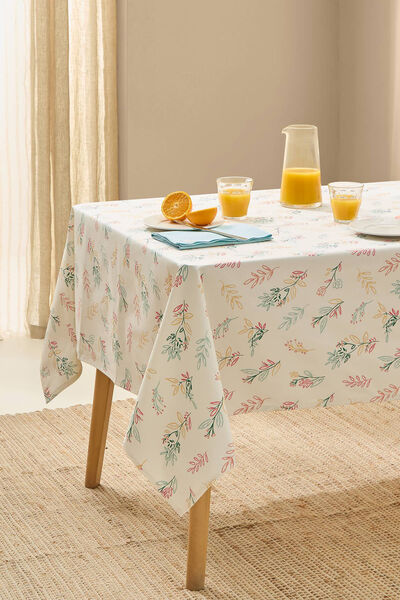 Womensecret Floral stain-resistant cotton tablecloth marron