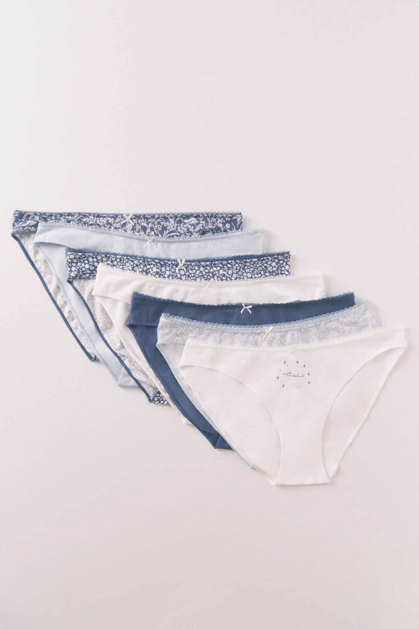 Women'secret 7er-Pack klassische Slips mit blauem Weihnachtsdruck