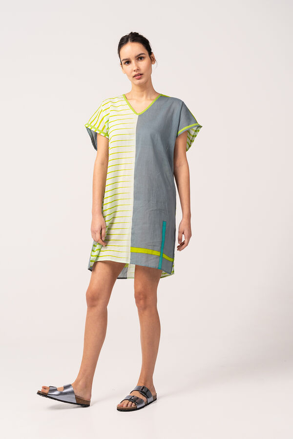 Womensecret Women's beach dress in cotton with green geometric print Zelena