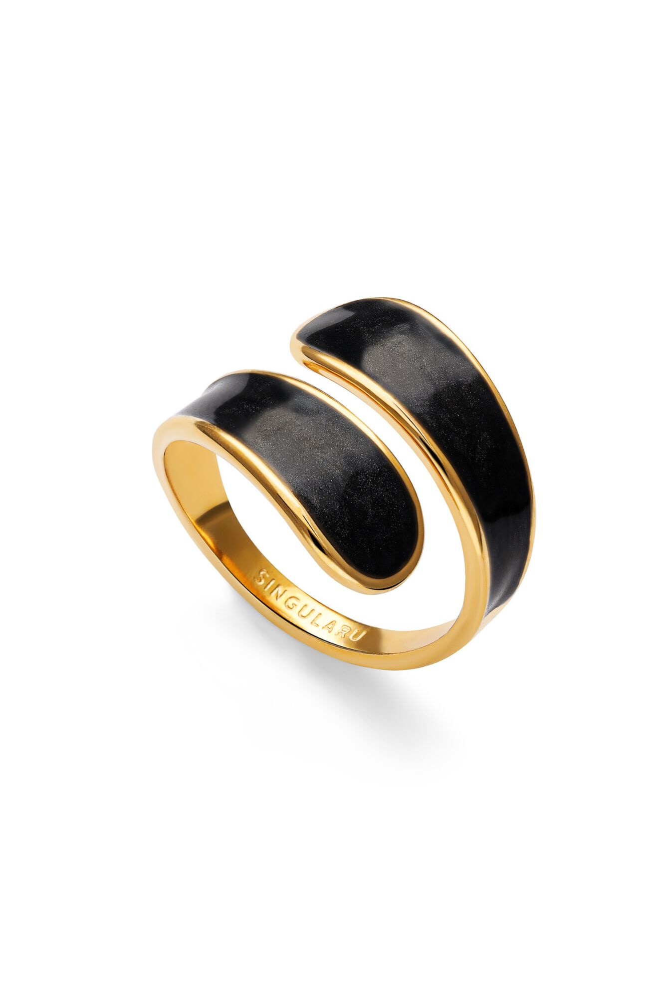 Singularu Ring Abbraccio Black aus vergoldetem Stahl