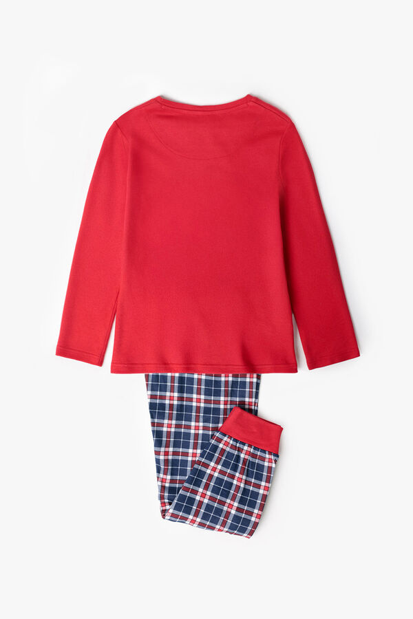 Admas Pijama infantil largo Snoopy cuadros 100% algod&oacute;n rojo
