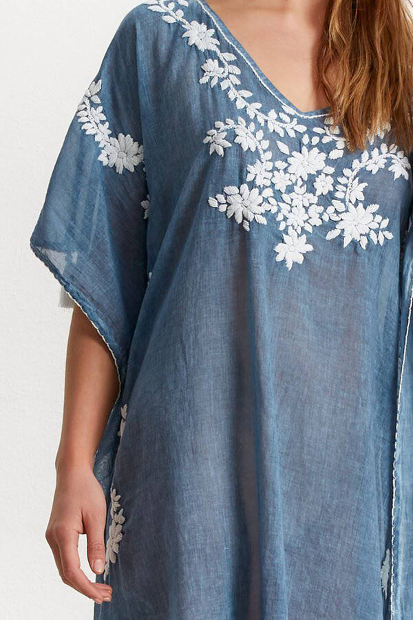 Womensecret Embroidered cotton tasselled tunic Blau