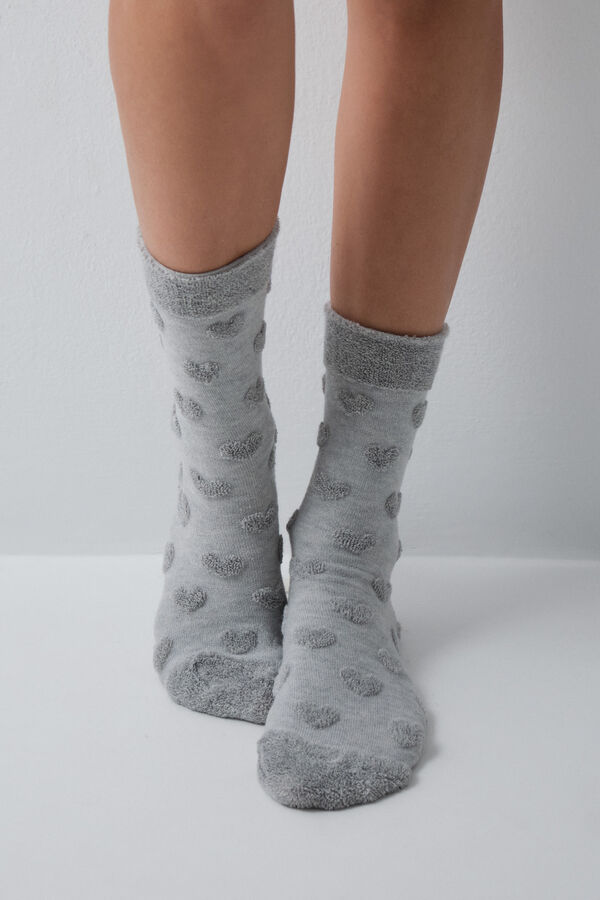 Women'secret Grey textured heart long socks grey