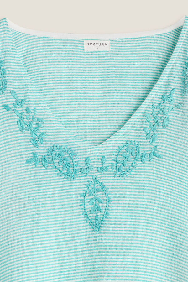 Womensecret Striped embroidered cotton tunic Tirkizna