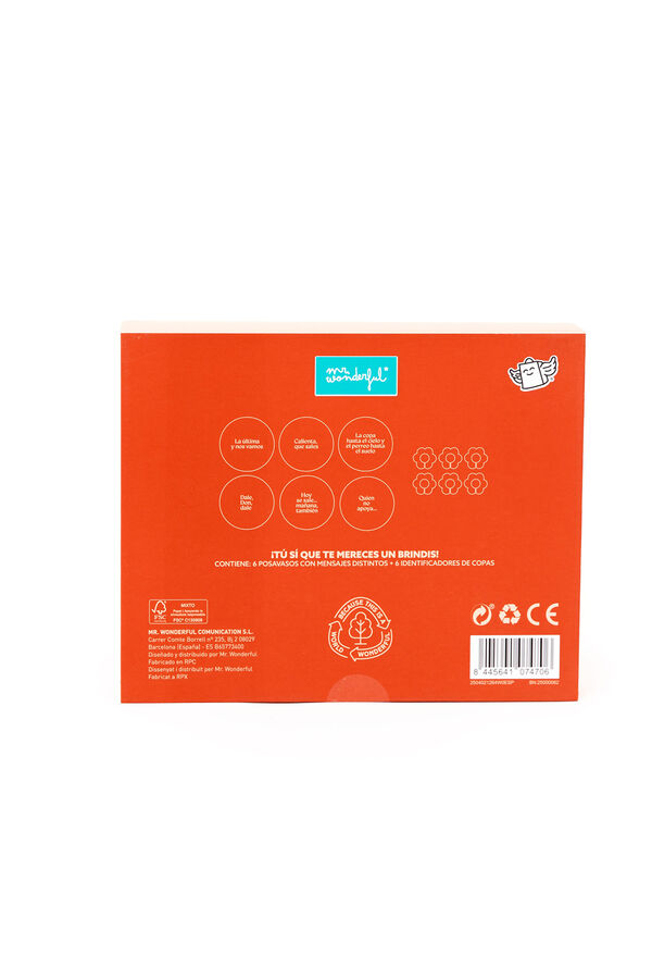 Mr. Wonderful Set of 6 coasters + 6 cups identifiers - Let the party begin! printed