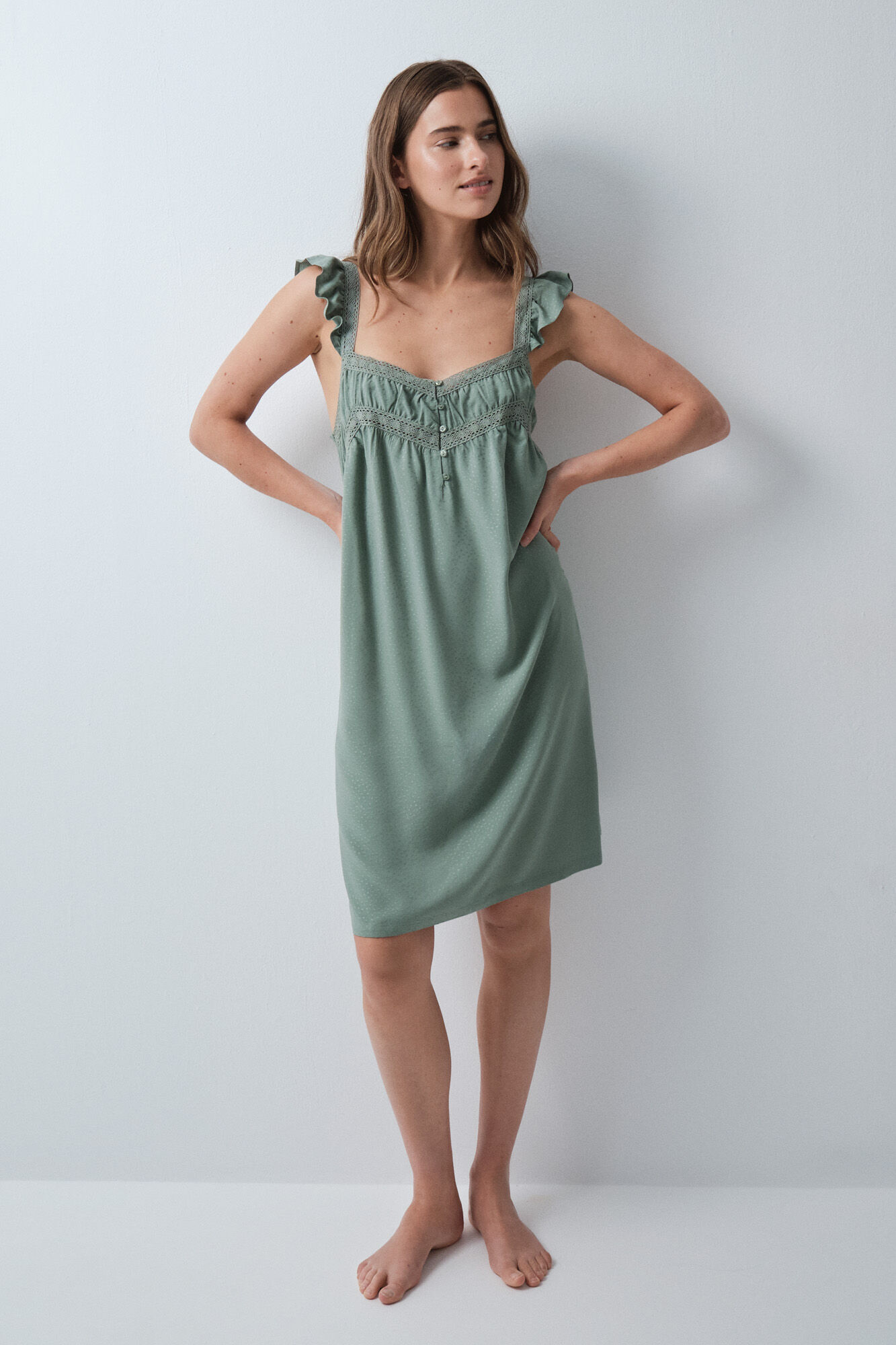 Women'secret Nuisette midi &agrave; bretelles verte