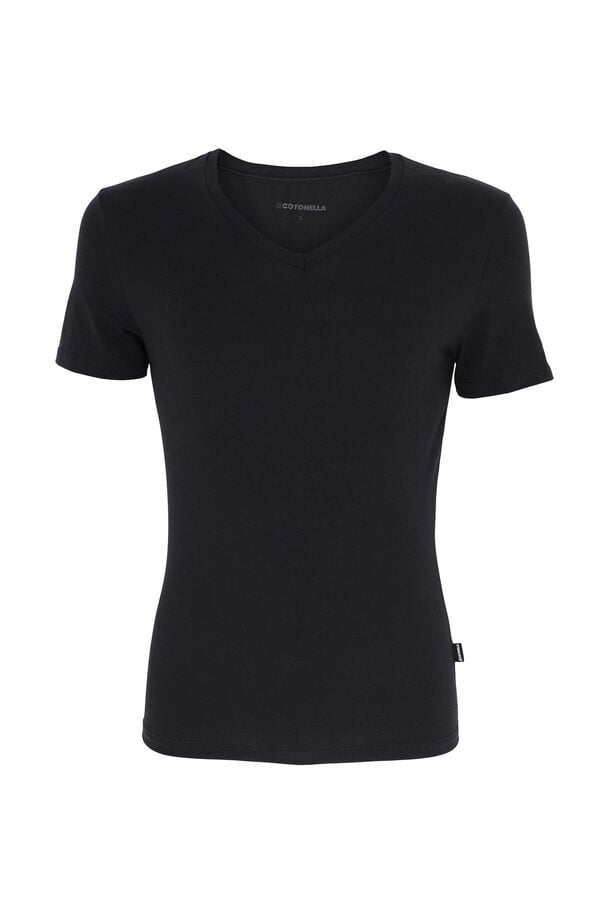 Womensecret Men's short sleeve thermal T-shirt with a V-neck Schwarz