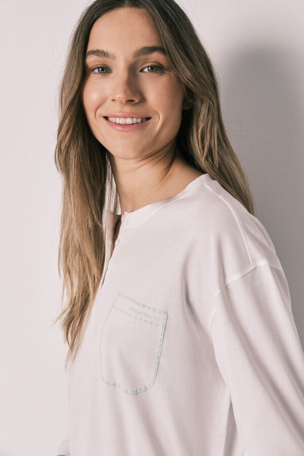 Women'secret Green striped cotton long pyjamas beige