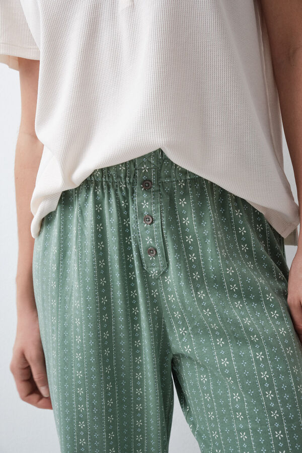 Women'secret Green cotton floral long trousers green