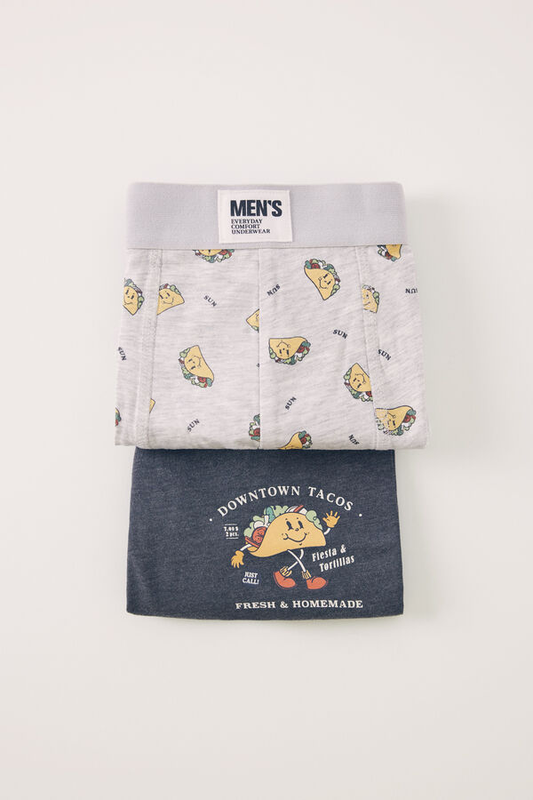 Womensecret Lot de 2 boxers coton caleçons Tacos gris