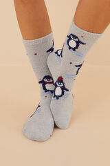 Women'secret Penguin print fluffy socks grey